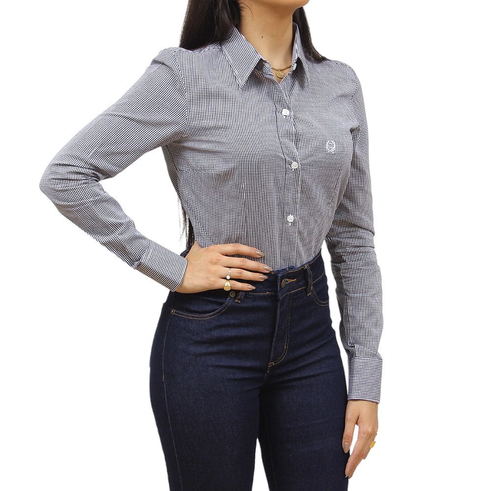 Camisa Feminina Xadrez Preto Manga Longa Classic 34471