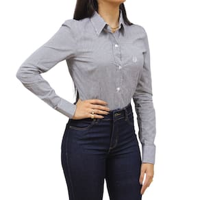 Camisa Feminina Xadrez Preto Manga Longa Classic 34471