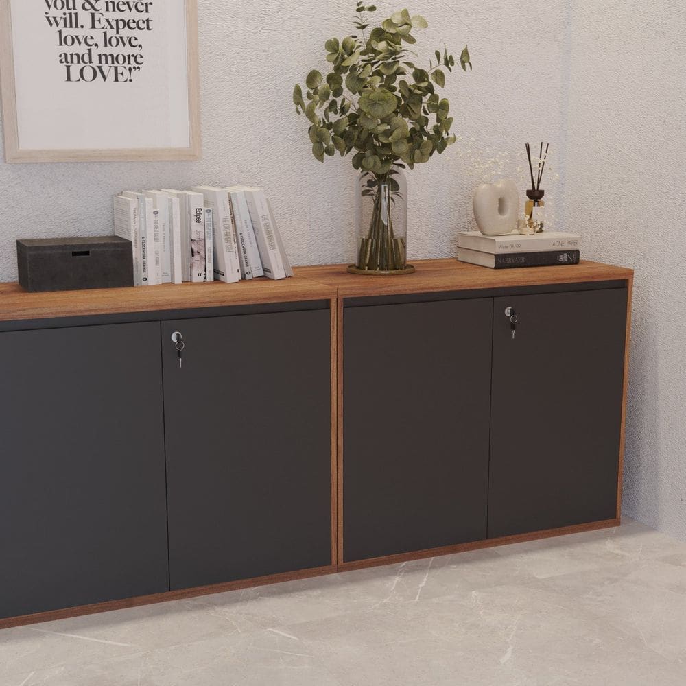 Armário Gold Baixo 90cm X 77cm X 44cm Noce/Preto