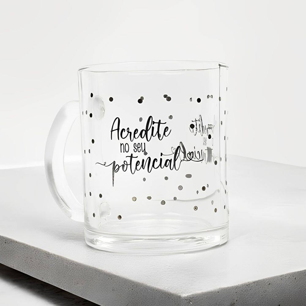Caneca Coffe De Vidro Com Frase 320ml