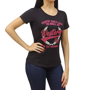 T-Shirt Feminina com Strass Preta Zoe Horse 37550