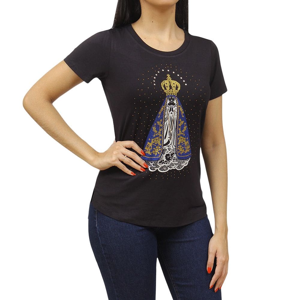 T-Shirt Feminina com Strass Preta Zoe Horse 37546