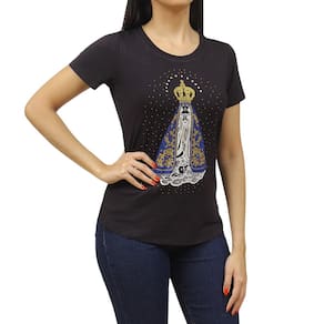 T-Shirt Feminina com Strass Preta Zoe Horse 37546