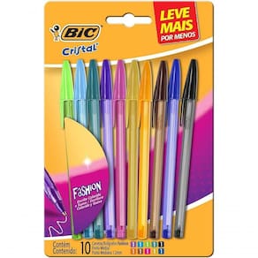 Canetas Coloridas Bic Cristal Fashion 10 Cores Vibrantes Ponta Esferográfica