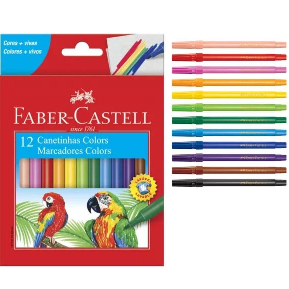 Canetinhas Hidracor Hidrográficas Faber Castell Com 12 Cores Volta às Aulas