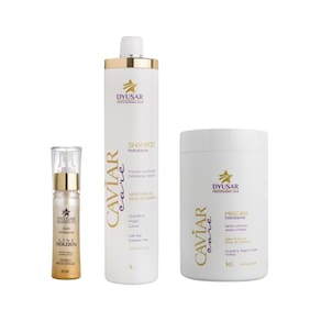 Kit Shampoo E Máscara Caviar 1L + Óleo Reparador Dyusar 45Ml