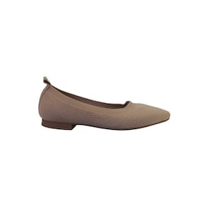 Sapatilha Feminina em Malha Knit Tricô Bico Fino Bege Confort