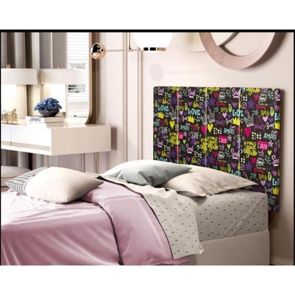 Painel Cabeceira Box Infantil 0,90 Valentina Cor Love Preto