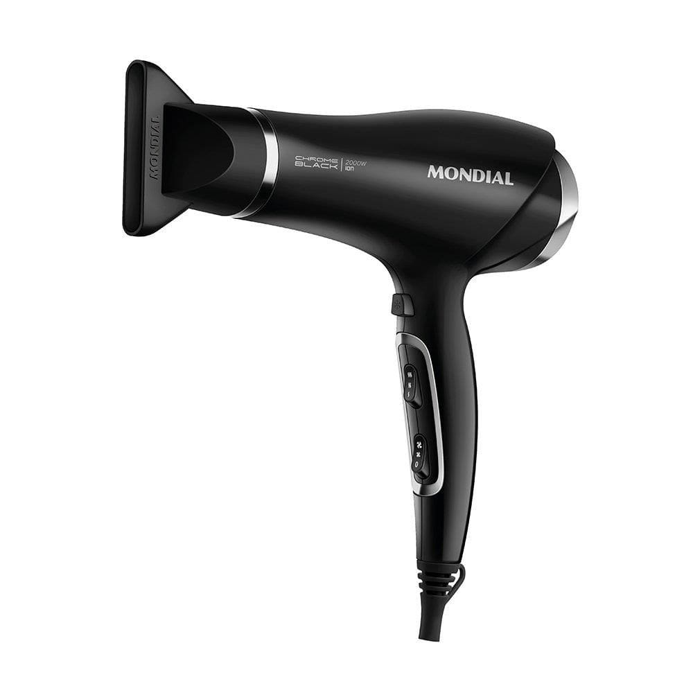 Secador de Cabelo Mondial SCN-04 2000W | 3 Temperaturas + 2 Velocidades, Preto/Cromado