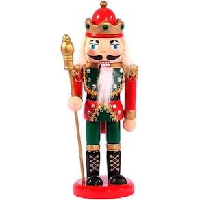 Boneco Natal Papai Noel Madeira Quebra Nozes Cajado 20cm