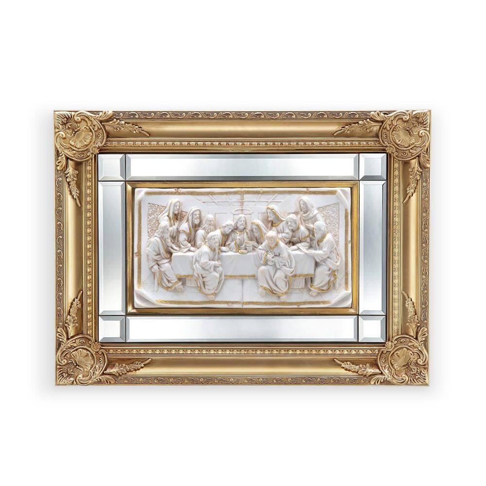 Quadro Santa Ceia Páscoa Com Espelho Marfim E Dourada 64Cm