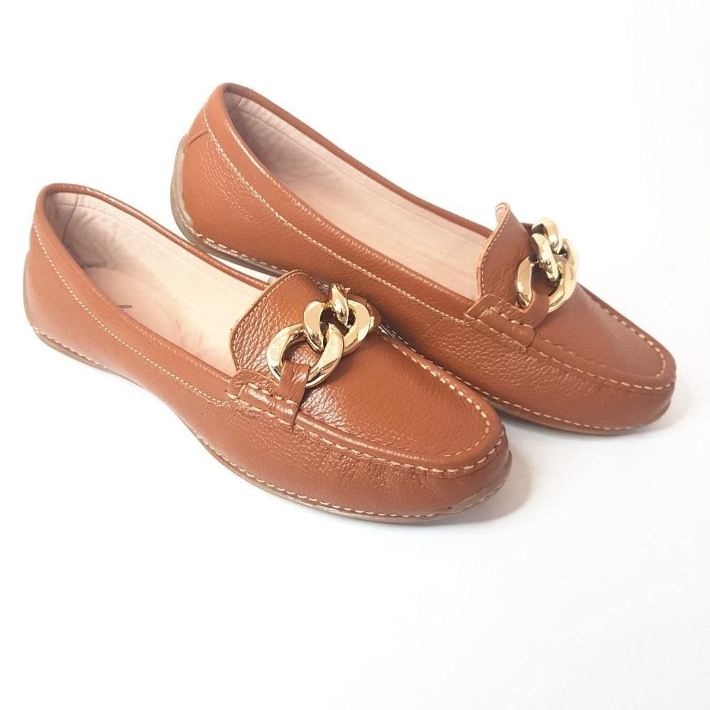 Mocassim Feminino Casual Confortável Apliques de Correntes