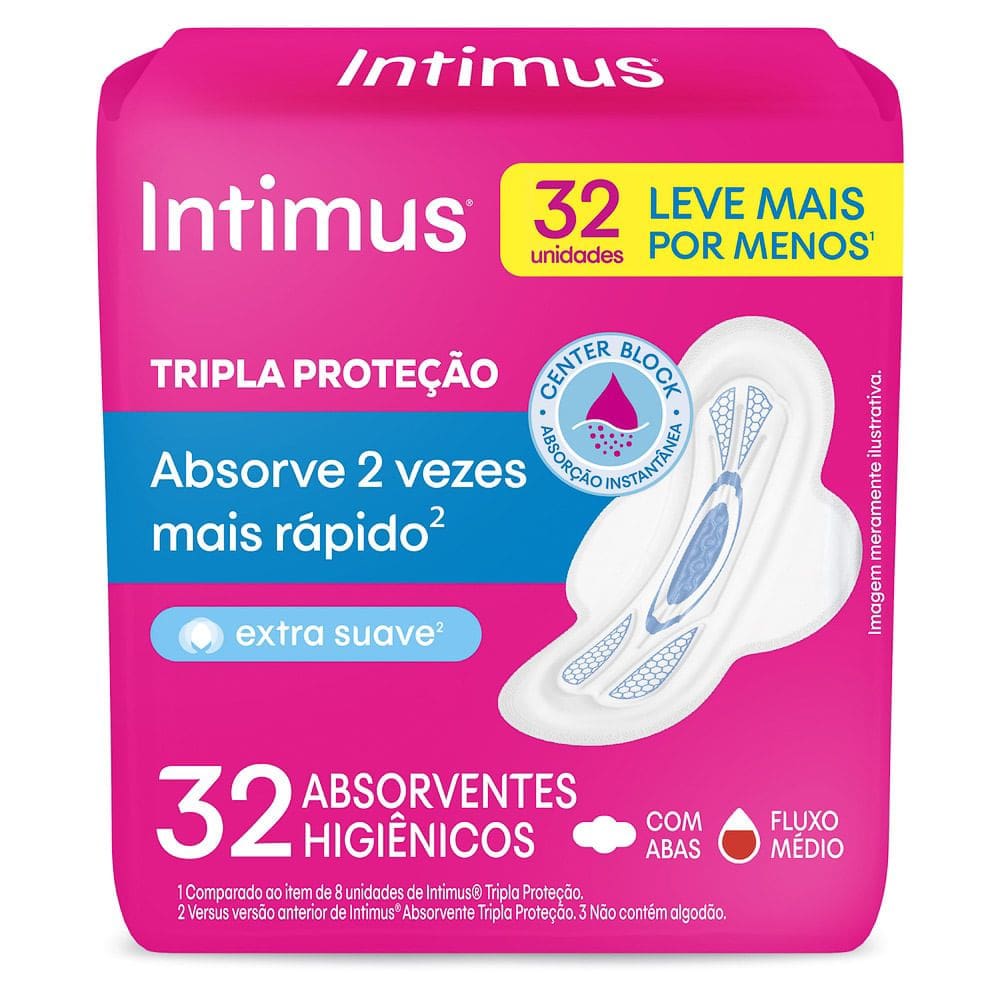 Absorvente Externo Intimus Tripla Proteção Cobertura Suave com Abas 32 Unidades