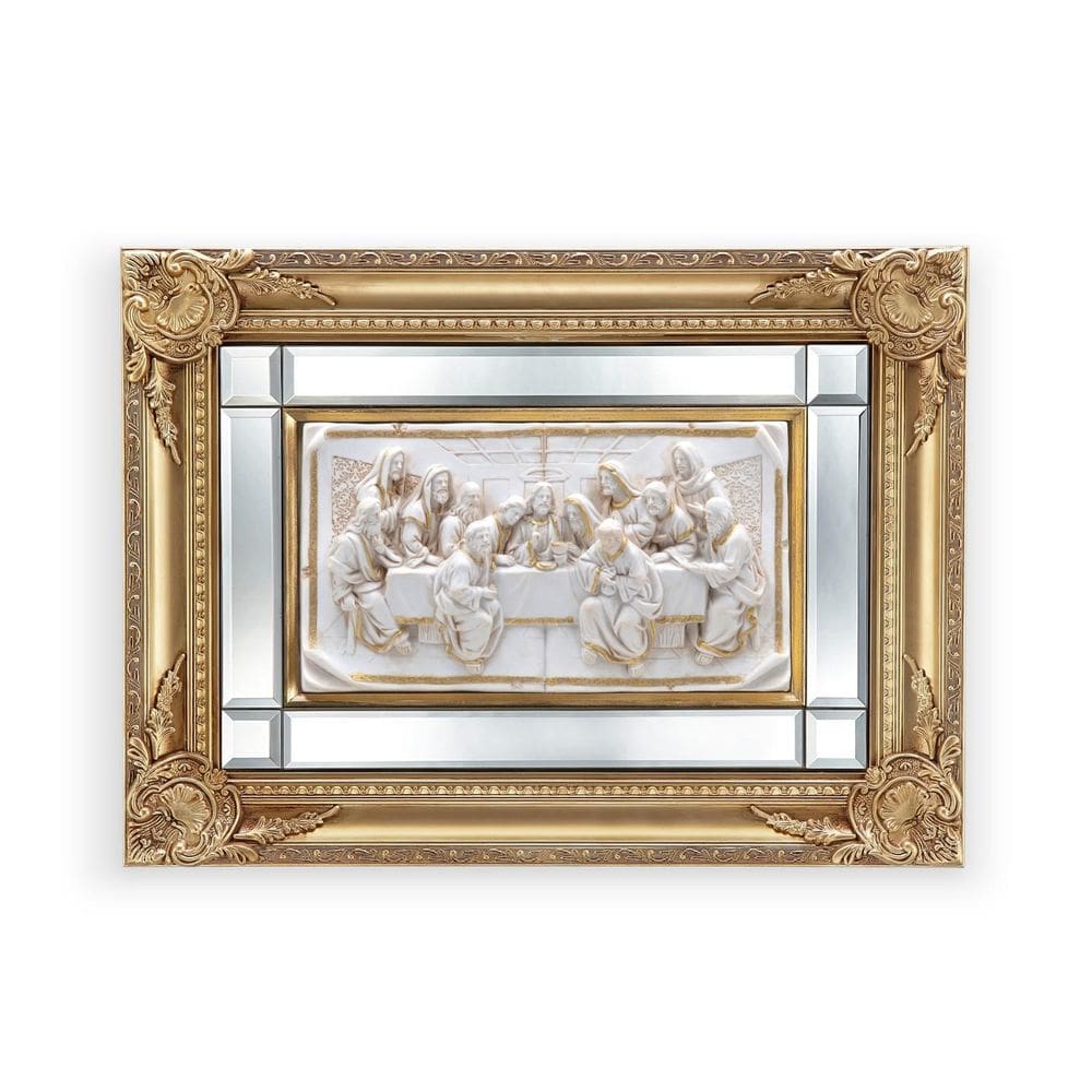 Quadro Santa Ceia Páscoa Com Espelho Marfim E Dourada 64Cm