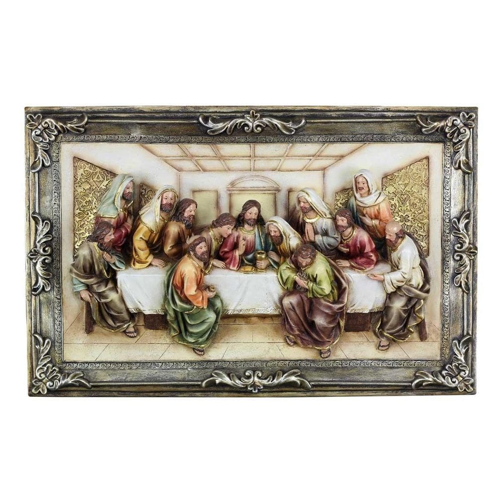 Quadro Santa Ceia Páscoa Moldurado Rústico Em Resina 40Cm
