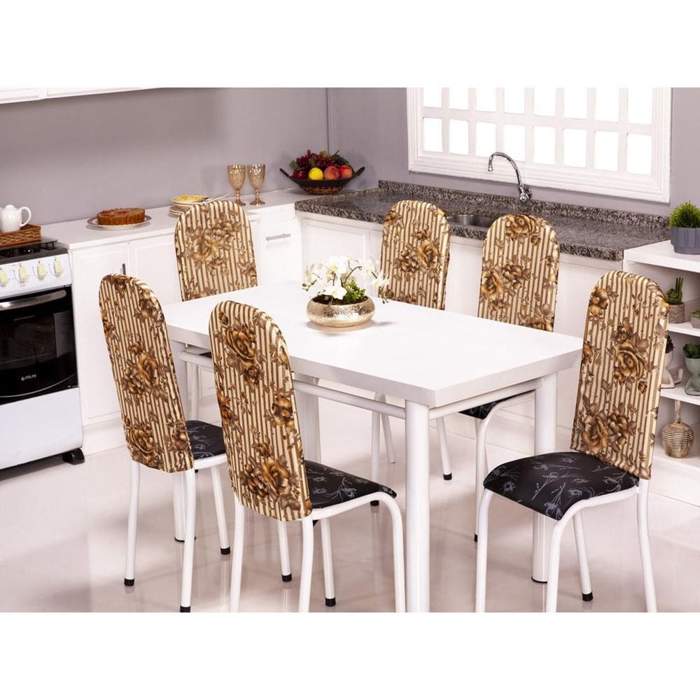 Kit 6 Capas Encosto Cadeira Aço Tubular Cozinha Malha Gel