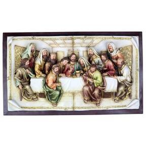 Quadro Santa Ceia Páscoa Moldurado Religioso Antigo 70Cm