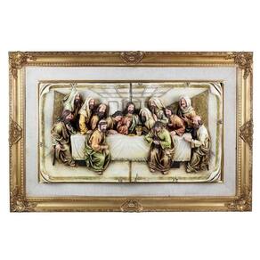 Quadro Santa Ceia Páscoa Dourado Detalhes Em Tecido 92Cm