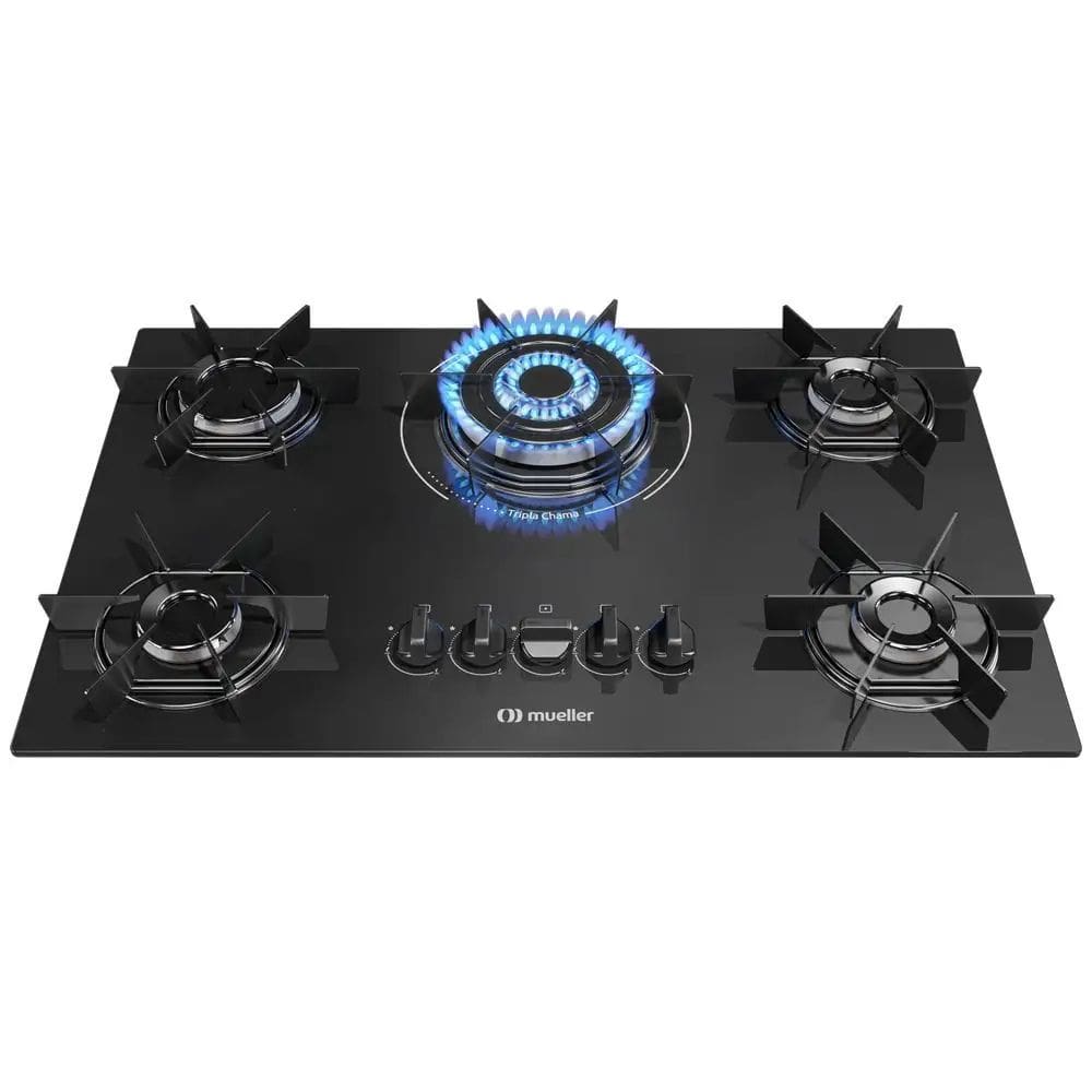 Cooktop 5 Bocas Mueller MCG5BC Tripla Chama Preto Bivolt