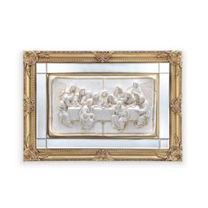 Quadro Santa Ceia Páscoa Com Espelho Marfim E Dourada 93Cm