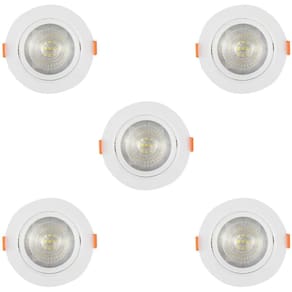 Kit 5 Luminária Spot Led Redondo 5w Branco Quente Direcionável Embutir Bivolt 110/220 Forro Pvc Gesso Sala Quarto Cozinha Corredor Comercio