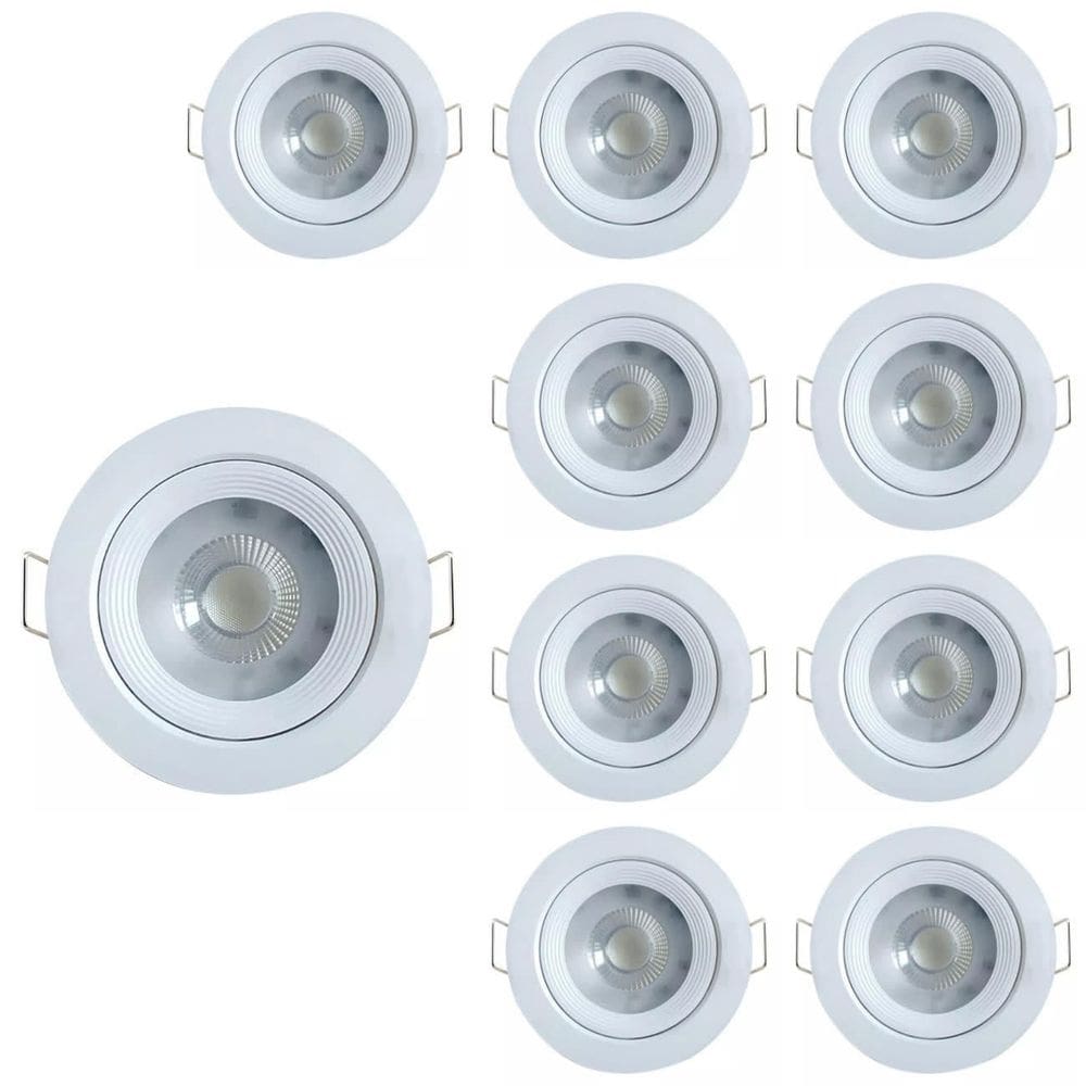 Kit 10 Luminária Spot Led Redondo 5w Luz Branco Frio Direcionável Embutir Bivolt 110/220 Forro Pvc Gesso Sala Quarto Cozinha Corredor Comercio