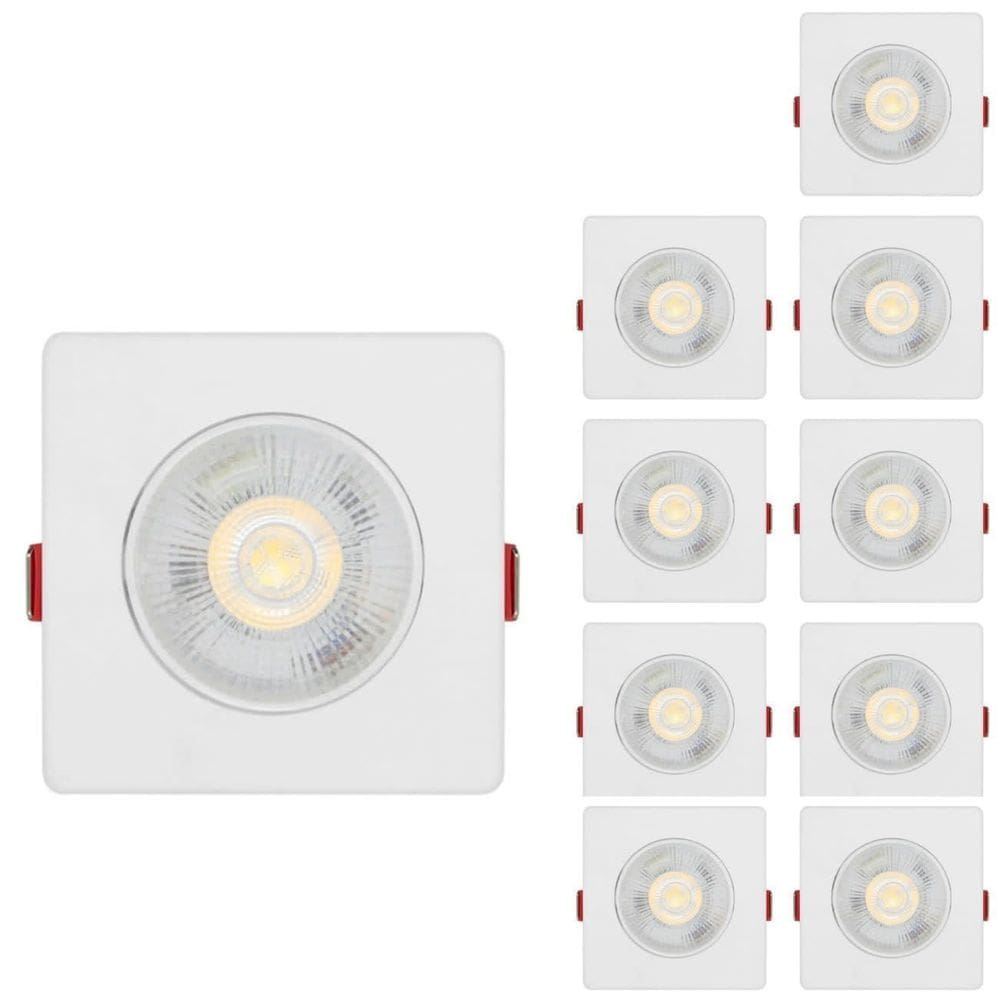 kit 10 Luminária Spot Led 5w Branco Quente Quadrado Embutir Direcionavel Bivolt 110/220 Forro Pvc Gesso Sala Quarto Cozinha Comercio