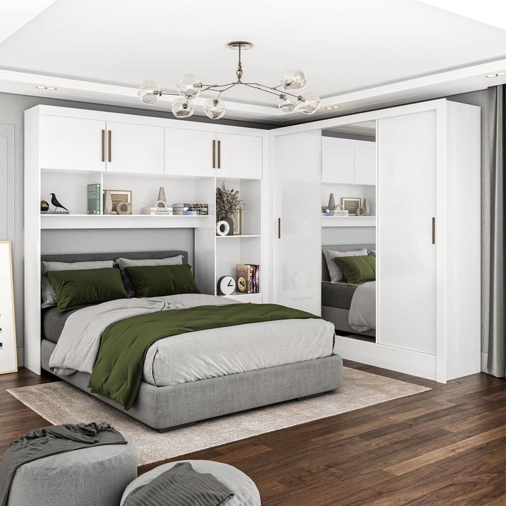 Guarda-roupa Casal Modulado 4 Portas Santiago 3 Portas Plus 5 Gavetas com Espelho Branco