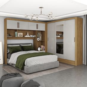 Guarda-roupa Casal Modulado 4 Portas Santiago com Espelho 3 Portas 5 Gavetas Cinamomo/Off White