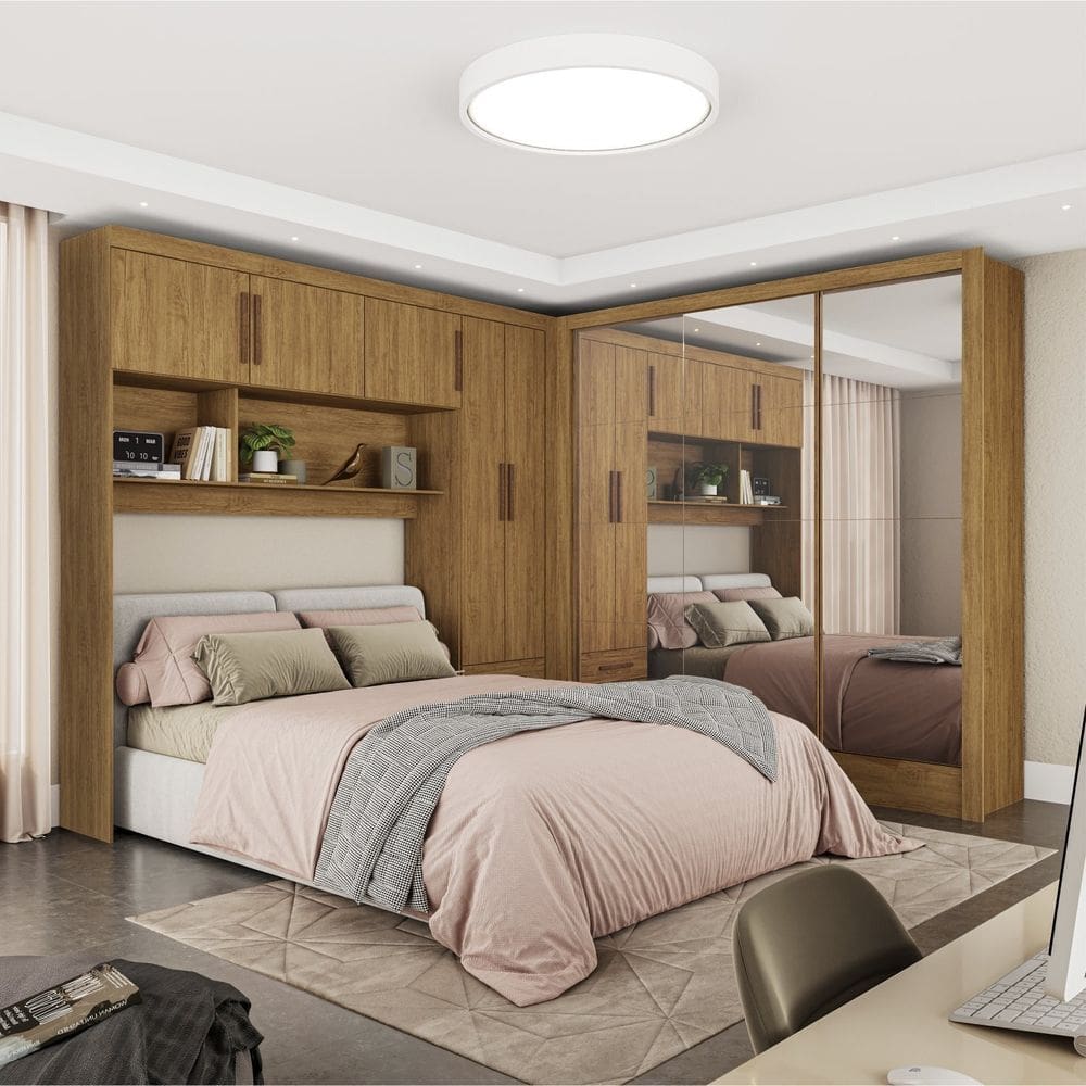 Guarda-roupa Casal Modulado 5 Portas Santiago 3 Portas Premium 5 Gaveta com Espelho Cinamomo