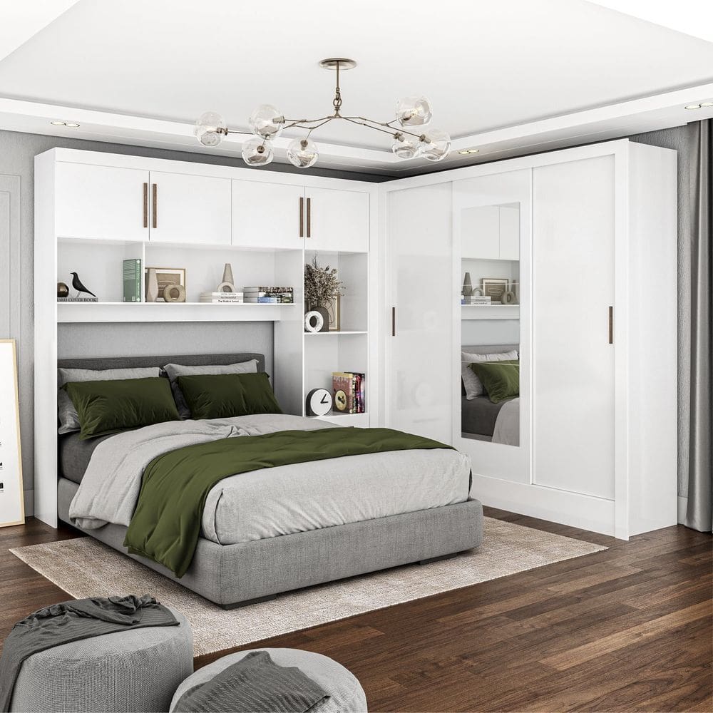 Guarda-roupa Casal Modulado 4 Portas Santiago com Espelho 3 Portas 5 Gavetas Branco
