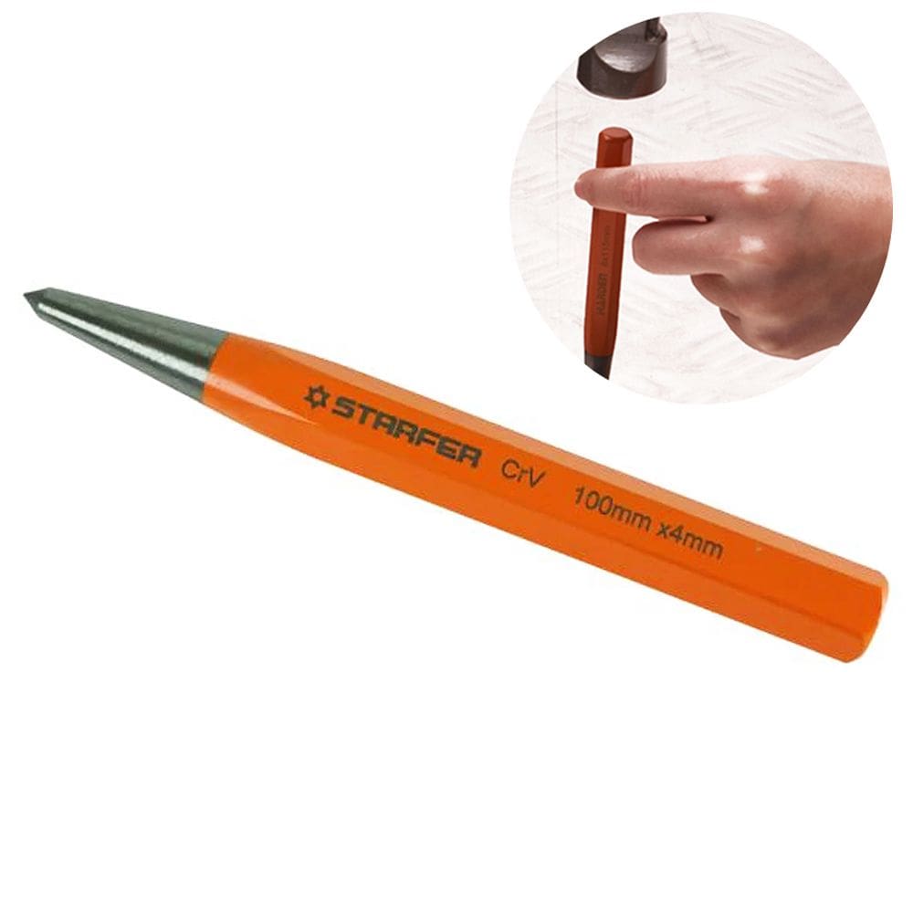 Punção de Centro Cromo Vanádio 100mm x 4mm Starfer Precisão e Durabilidade para Marcação de Metais e Madeira