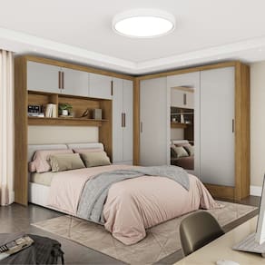 Guarda-roupa Casal Modulado 5 Portas Santiago 3 Portas com Espelho 5 Gavetas Cinamomo/Off White