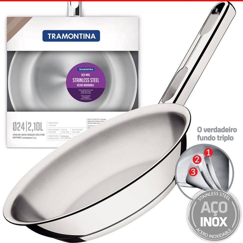 Frigideira Inox Fundo Triplo Tramontina Indução Ø24cm 2,1l