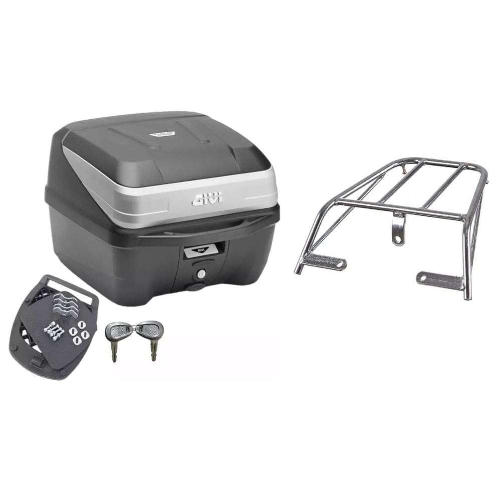 KIT BAÚ MOTO 33L GIVI + BAGAGEIRO Ybr 125 2000 2001 2002 2003 2004 2005 2006 2007 2008 1º LINHA PROJÉTIL