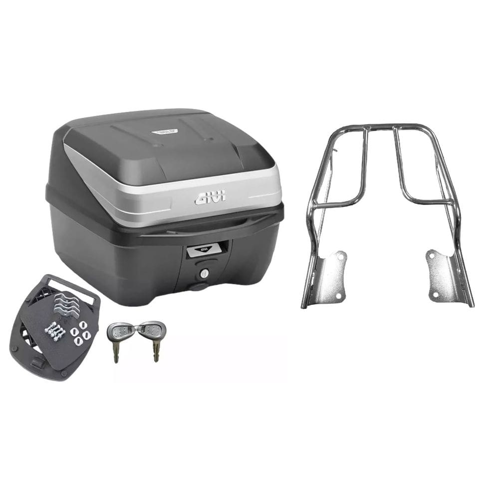 KIT BAÚ MOTO 33L GIVI + BAGAGEIRO Ybr Factor 125 2009 2010 2011 2012 2013 2014 2015 PROJÉTIL