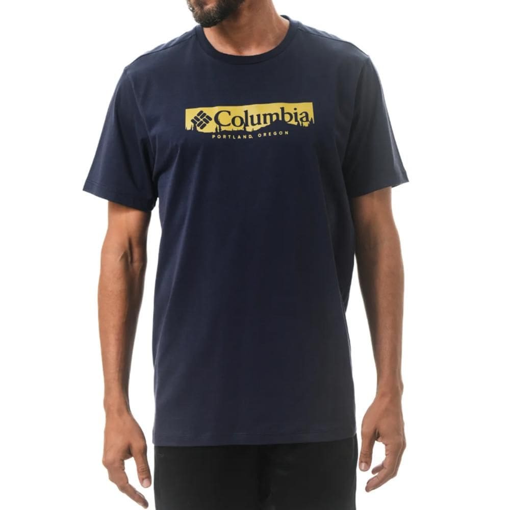 Camiseta Columbia Csc Box Treeline Masculina Azul Marinho G