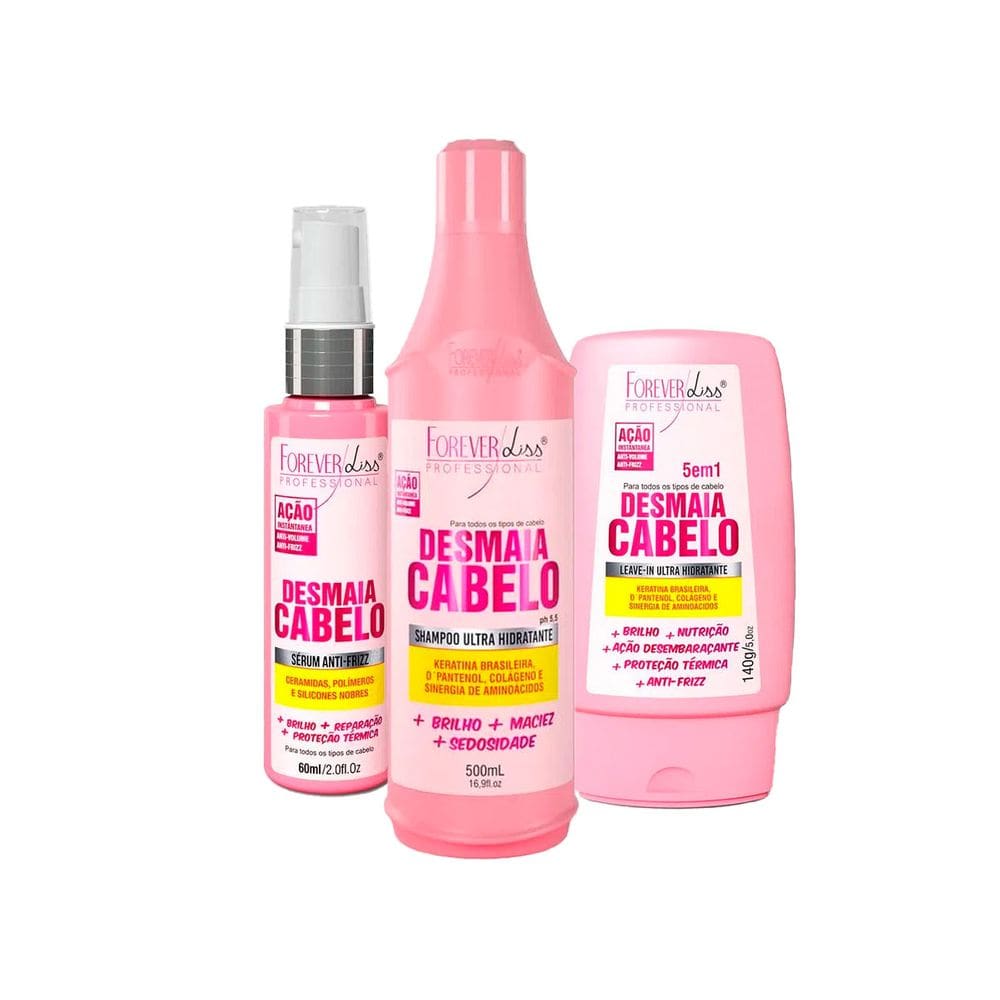 Kit Desmaia Cabelo Forever Liss Shampoo 500 Sérum Leave-in 