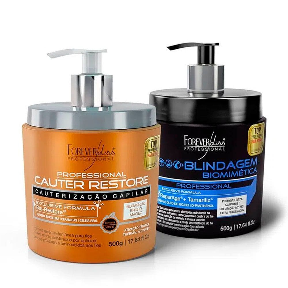 Kit Forever Liss Cauter Restore + Blindagem Capilar 500g