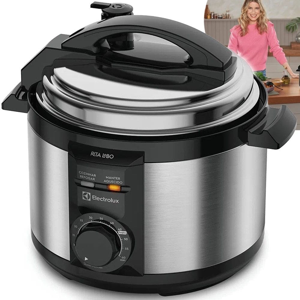 Panela Pressao Elétrica 3L Electrolux PCE15 Antiaderente Preta Efficient por Rita Lobo Aço Escovado