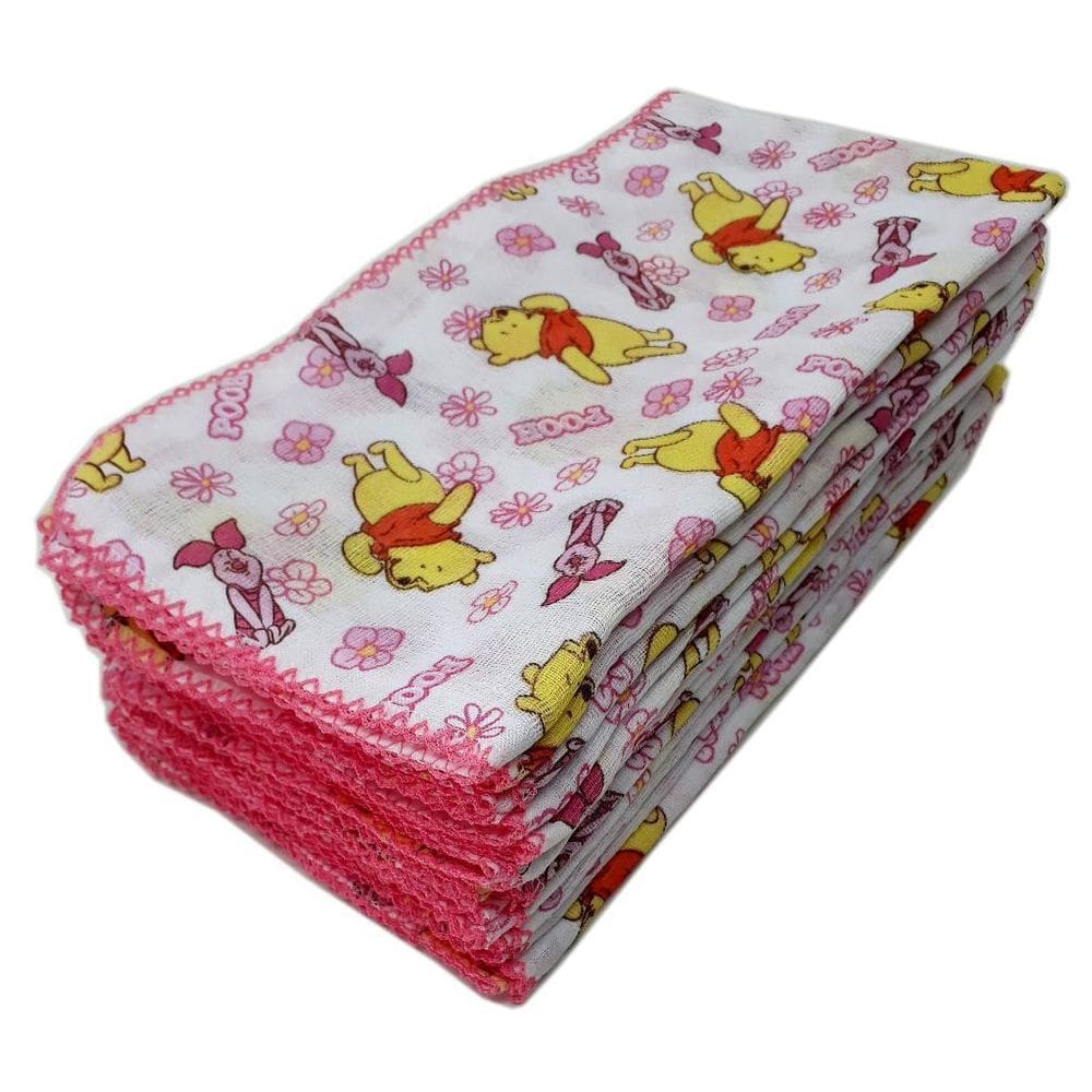 Kit 10 Fralda De Pano Bebê Do Pooh 70X70 Com Crochê Feminino