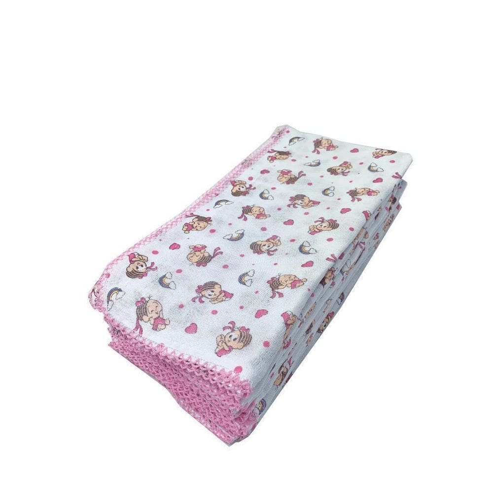 Kit 10 Fralda Turma Da Mônica 70X70Cm Com Crochê Mônica