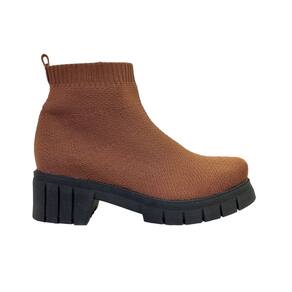 Bota Feminina Caramelo Meia Knit Tricot Tratorada Conforto