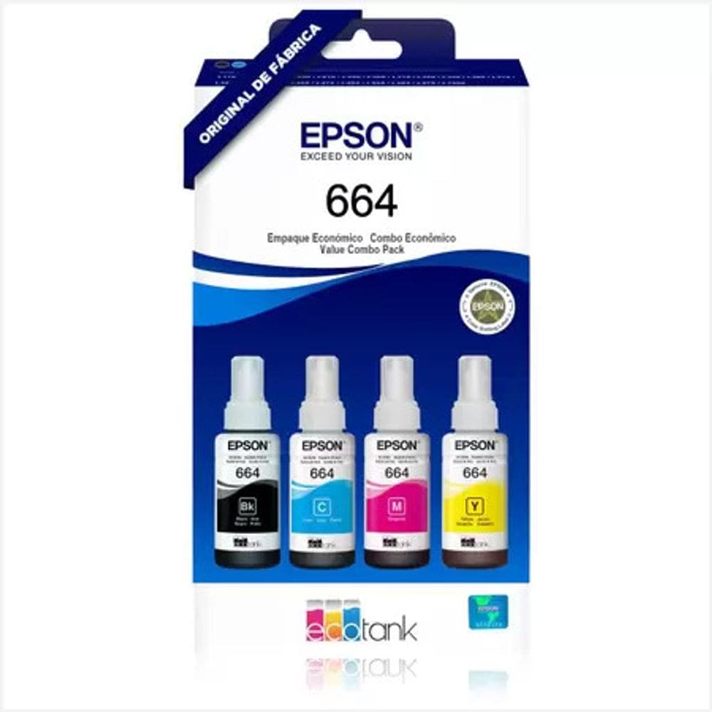 Kit 4 TINTA T664 Lacrado NOVO Validade 2027 * ECOTANK* L110/L120/L200/L210/L220/L300/L310/L350/L380/L355/L365/L375/L395/l396/L455/L475/L555/L565