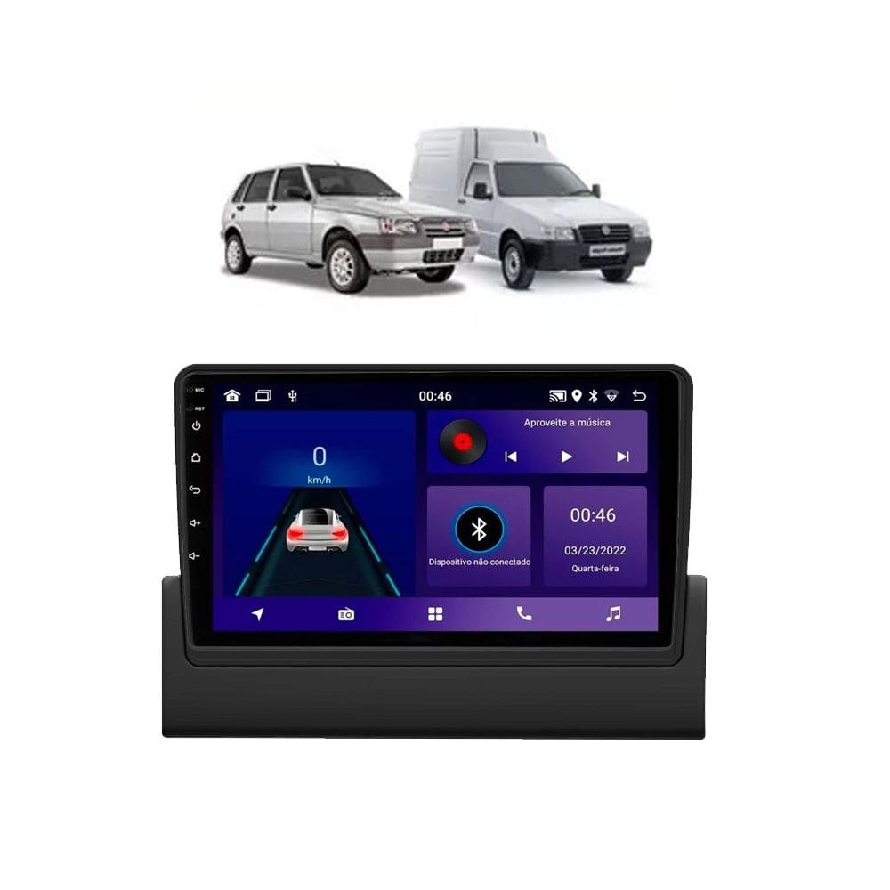Kit Multimídia Uno Mille Fiorino Android 9 Pol 2/32Gb Carplay Gps WiFi Rádio Bt - Vision 8990CP