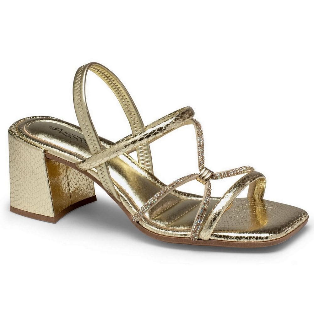 Sandália Feminina Mississipi Metalizada Tiras Strass MC261