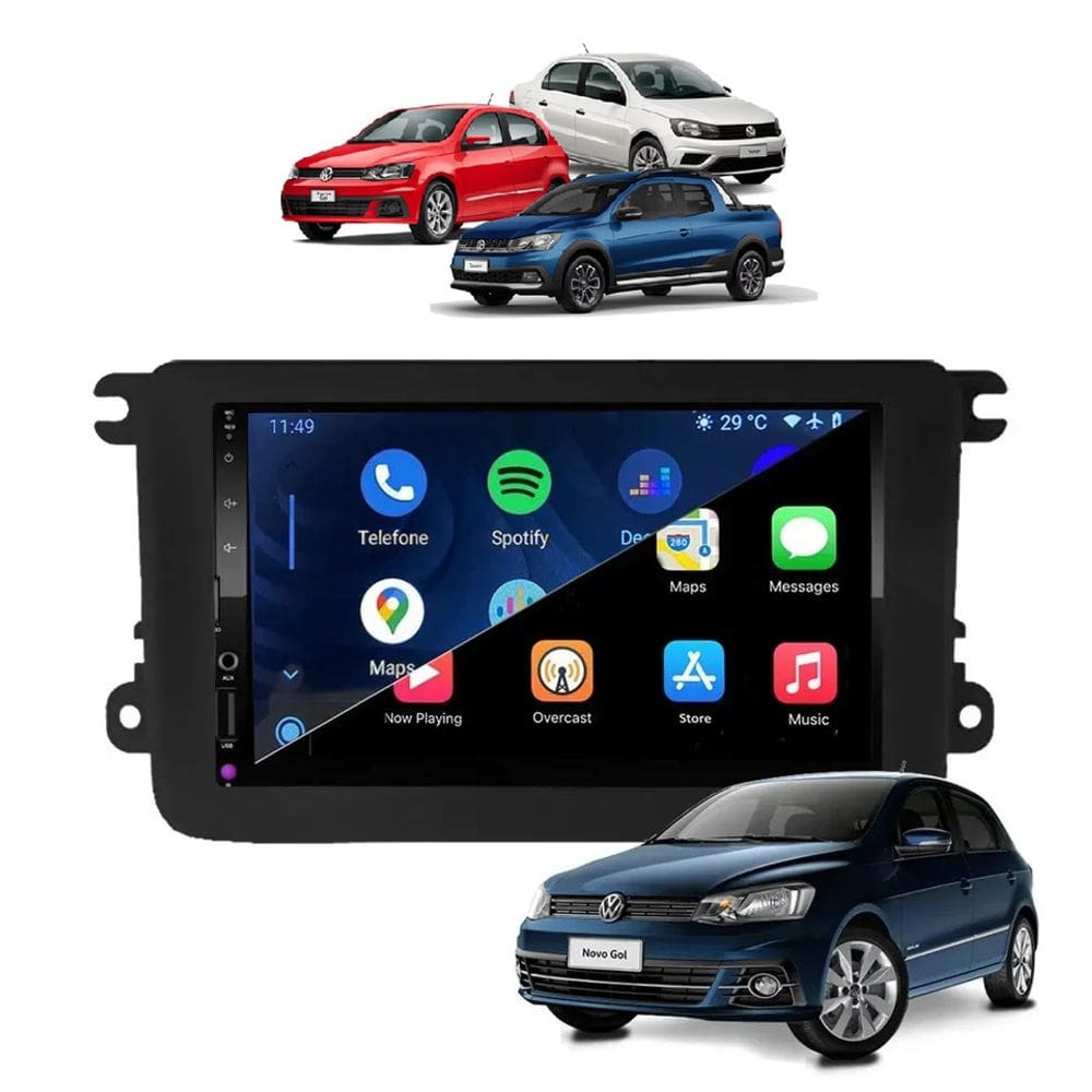 Kit Multimídia Gol Voyage Saveiro 2017 / 2024 7 Pol CarPlay AndroidAuto USB BT - Roadstar 708BR