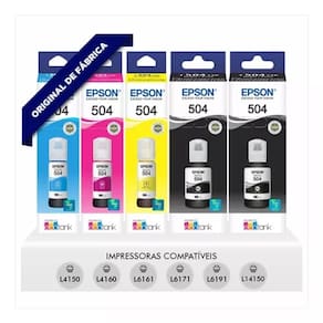 Kit 5 Tintas T504 EPS 504 EcoTank L4150 L4160 L4260 L6161 L6171 L6191 L6270 L14150