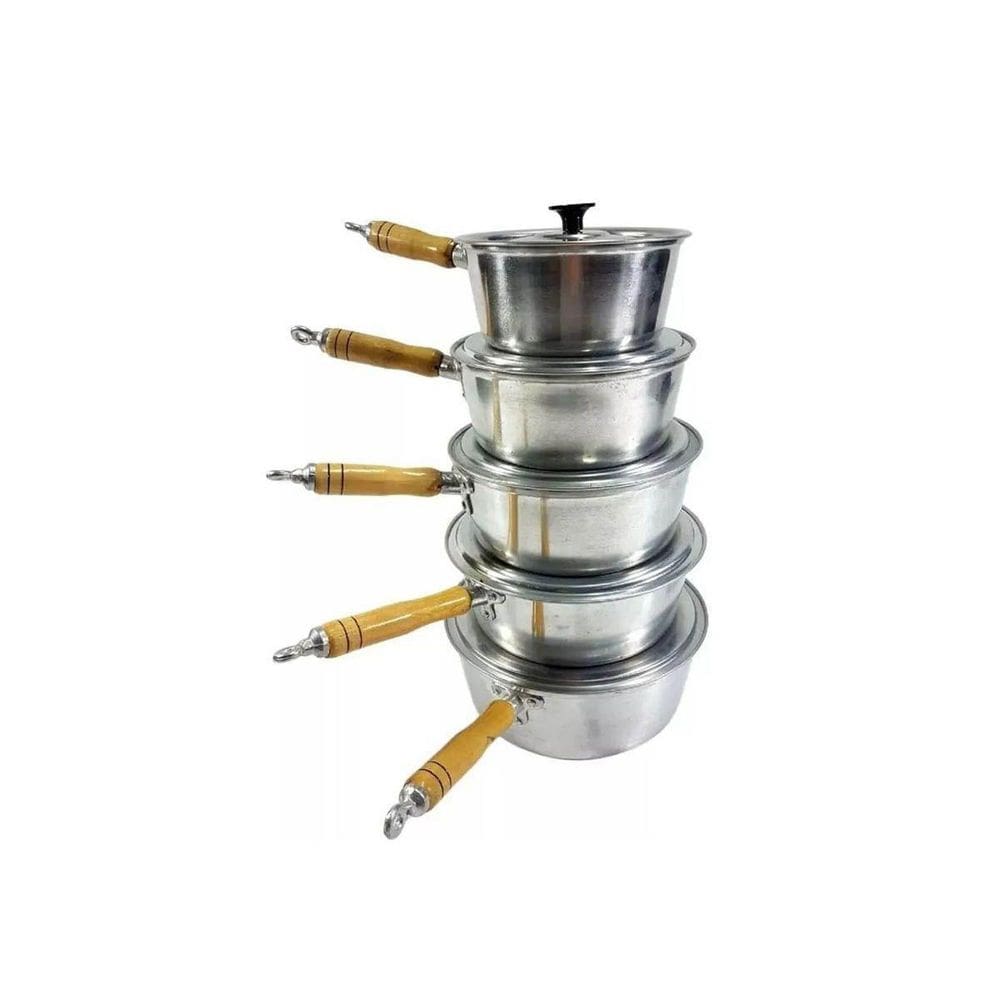 Caçarola Alumínio Polido Cabo Madeira 14cm-22cm