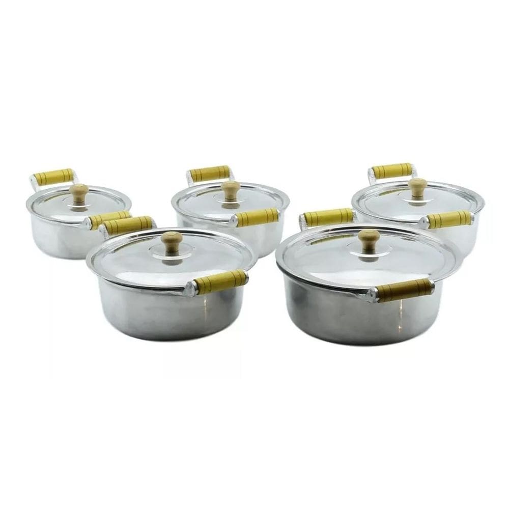 Kit De 5 Panelas Tradicionais De Alumínio Batido Fundido